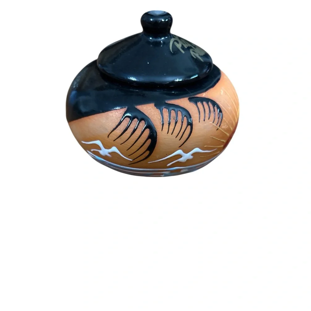 Tonala Mexican pottery Handcrafted Ceramic Cat Figurine and Vase Set Multicolor